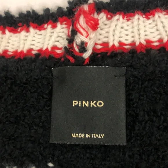 Pinko XS (up to XL) Realgar Cardigan Black w Red Green Cherry 🍒 Logo Design back - Picture 2 of 14